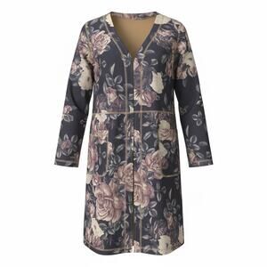 Solitaire Anthropologie Floral Faux Suede Open Front  Duster Cardigan Jacket XL